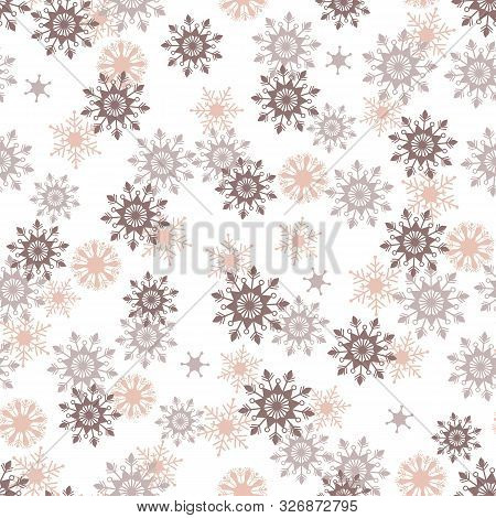 Simple Pink And Taupe Bohemian Christmas Lace Overlapping Snowflakes Vector Seamless Pattern On Whit