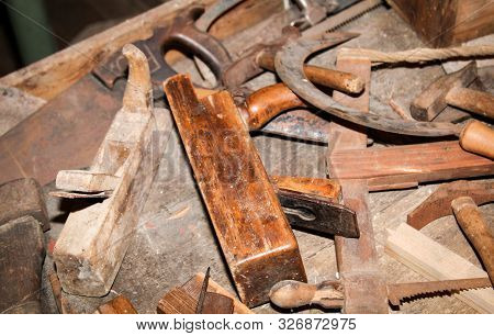 Planing Saws Lie On A Carpenters Bench
