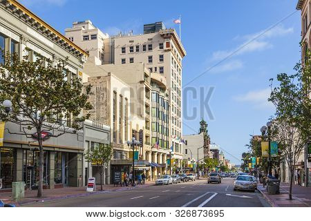 San Diego, Usa - June 11, 2012: Facade Of Historic Houses In The Gaslamp Quarter  In San Diego, Usa.