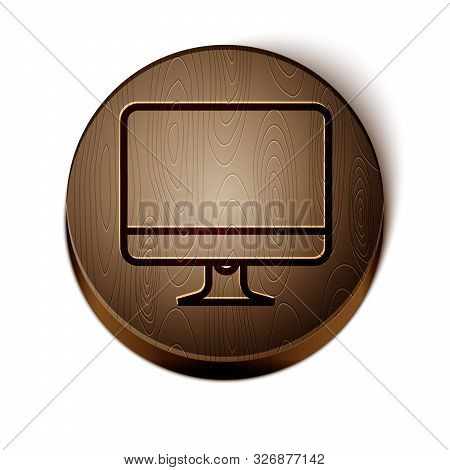 Brown Line Computer Monitor Screen Icon Isolated On White Background. Electronic Device. Front View.