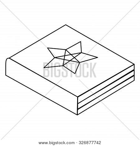 Dark Magic Spell Book Cartoon Drawing, Cute Black And White Wiccan Grimoire. Isolated Vector Illustr