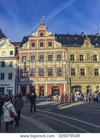 Erfurt, Germany - Dec 20, 2015: People At One Of The Central Streets Of The City Of Erfurt, Germany.