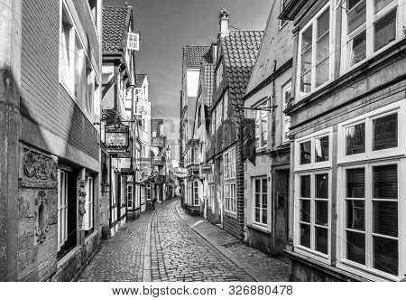 Bremen, Germany - May 12, 2016: Houses In The Quarter Schnoor, An Old Town Street In Downtown Bremen