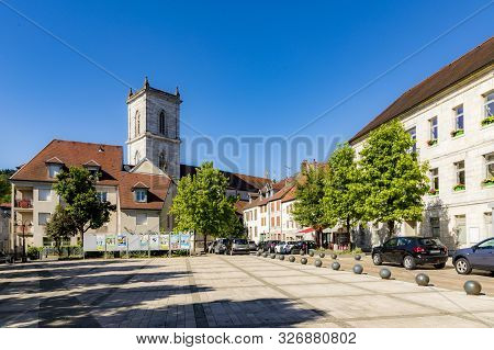 Baume Les Dames, France - June 10, 2017: Market Place At Beaume Les Dames In France.