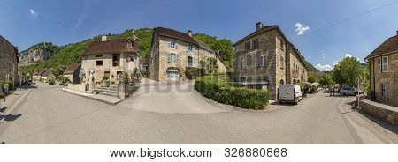 Baume Les Messieurs, France - June 15, 2017: Panoramic View Of Small Village Baume Les Messieurs In 
