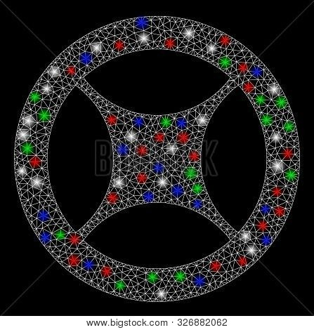 Bright Mesh Clock Blank Wheel With Glare Effect. White Wire Carcass Triangular Mesh In Vector Format