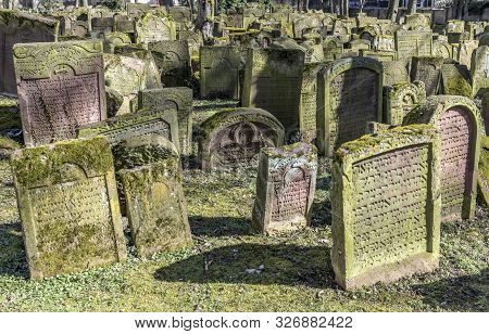 Tombstone On The Old Jewish Cemetery In Frankfurt At The So Called Judengasse