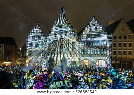 People Watch The Open Air Light Spectacle Luminale In Frankfurt