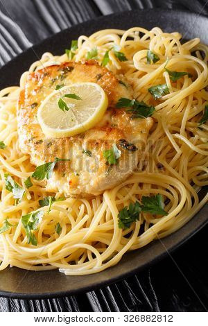 Chicken Francaise (or Chicken Francese) Is An Italian-american Dish Served With Spaghetti With Lemon