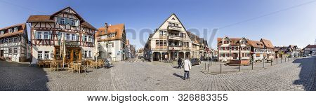 Oberursel, Germany - Apr 11, 2018: Panoramic View Of Market Place In Oberursel, Germany.