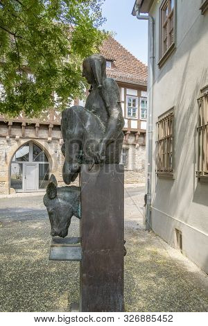 Erfurt, Germany - July 15, 2018: Monument Till Eulenspiegel Was Created By Anke Besser-gueth And Ina