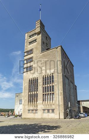 Sankt Ingbert, Germany - Aug 4, 2018: The Concrete Becker Tower Was The Former Cental Production Pla