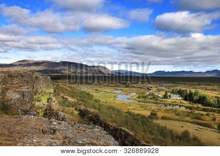 Late summer landscape in Pingvellir National Park, Iceland, Europe