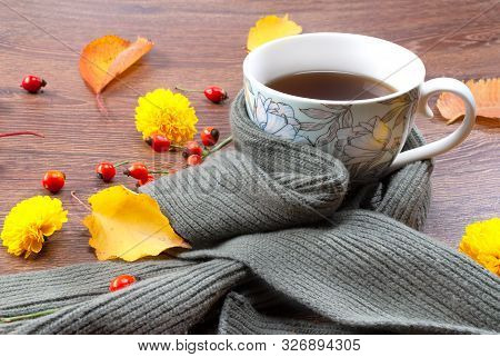 Autumn Tea Mug Wrapped In A Warm Scarf