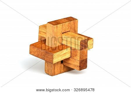 Wooden Constructor Puzzle Oblique Knot Over White Background.