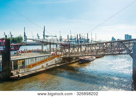HAMBURG, GERMANY - JULY 24, 2018 : Street view of Cruise ship in the harbor, Hamburg, Germany.