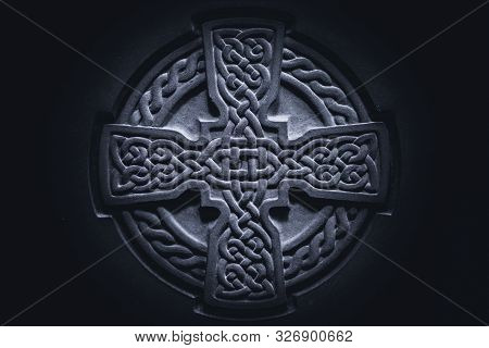 Wonderful Embossed Celtic Stone Cross, Full Of Details And Textures In Its Elaborate Carvings.