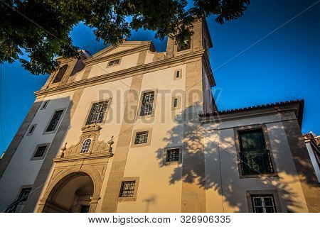 Facade Of Church Of The Call Of The Martyr San Cristovan De Licia In Lisbon. Building Made In The Ba