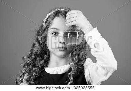 Back To School. Child Study Bilogy Lesson. Science Research In Lab. Small School Girl. Education And