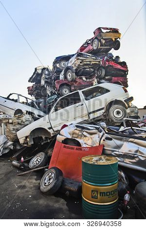Car Scrap With Old And Damaged Cars