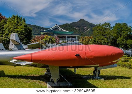 Daejeon, South Korea; October 9, 2019: Closeup Of External Fuel Tank On Cessna T-37c Twin-engined Je