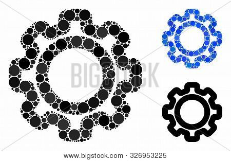 Gear Mosaic Of Spheric Dots In Different Sizes And Color Tints, Based On Gear Icon. Vector Round Dot