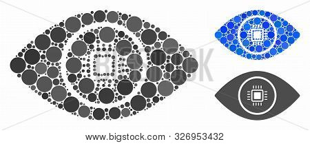 Electronic Vision Composition Of Filled Circles In Different Sizes And Color Tints, Based On Electro
