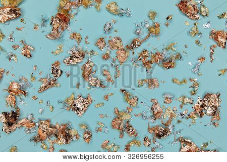 Turquoise Trend Color Background Decorated With Bronze, Silver And Golden Potal Foil - For Post Card