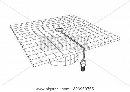 Education Graduation Academic Cap. Wireframe Low Poly Mesh Vector Illustration.