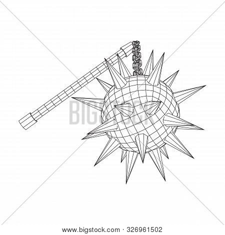 Medieval Chained Mace Ball. Wireframe Low Poly Mesh Vector Illustration.