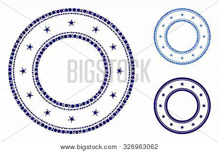 Double Round Starred Frame Composition Of Small Circles In Variable Sizes And Color Tones, Based On 