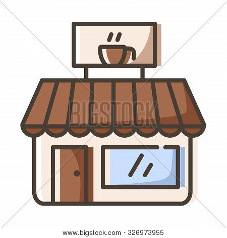 Simple Outline Color Filled Icon - Cafe Or Restaurant Building, Tea And Coffeeparty, Hot Drinks, Bev