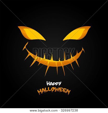 Halloween Pumpkin In Darkness Wiht Glowing Eyes And A Smile. Vector Illustration.