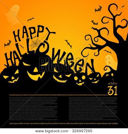 Halloween Illustration With Scary Pumpkins. Vector Design For Flyer Or Banner.