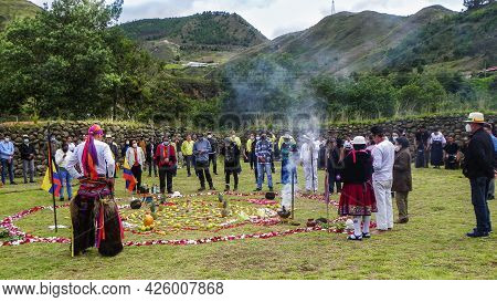 Chobshi, Azuay Province, Ecuador - June 20, 2021: Celebration Inti Raymi At Chobshi Archeological Si
