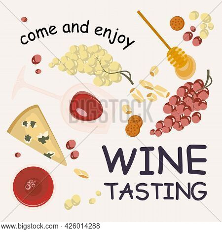 Wine Tasting Banner Template With Cheese And Snack