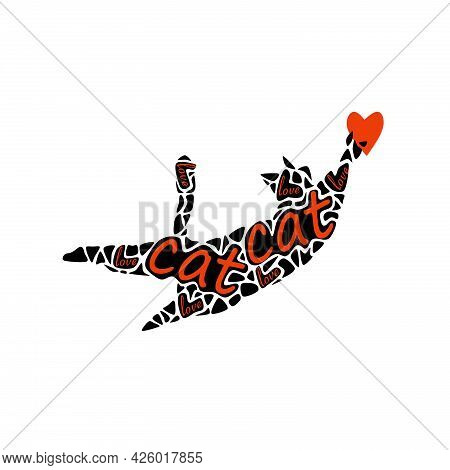 Vector Illustration With Cat Silhouette And Lettering Quote