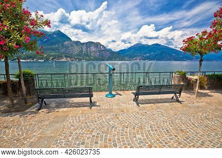 Lungolago Europa Famous Lakefront Walkway In Belaggio, Town On Como Lake, Lombardy Region Of Italy
