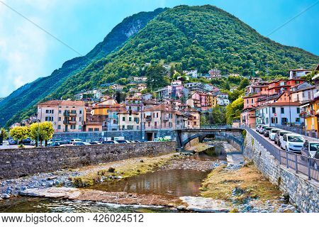 Colorful Village Of Argegno On Como Lake View, Lombardy Region Of Italy