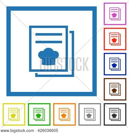 Cookbook With Chef Hat Flat Color Icons In Square Frames On White Background