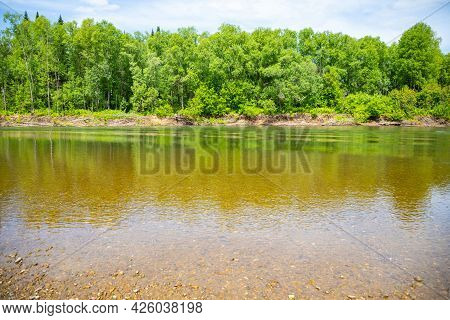 River Taidon Flowing Through The Taiga Forests, South Siberia, Russia