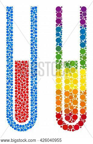 Blood Test Tube Composition Icon Of Circle Spots In Different Sizes And Spectrum Color Tones. A Dott