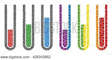 Analysis Test Tubes Composition Icon Of Circle Spots In Various Sizes And Rainbow Colorful Color Tin