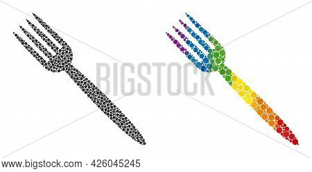 Fork Composition Icon Of Circle Spots In Different Sizes And Spectrum Colored Color Hues. A Dotted L