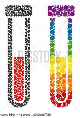 Blood Test-tube Mosaic Icon Of Circle Spots In Different Sizes And Rainbow Colored Color Tints. A Do