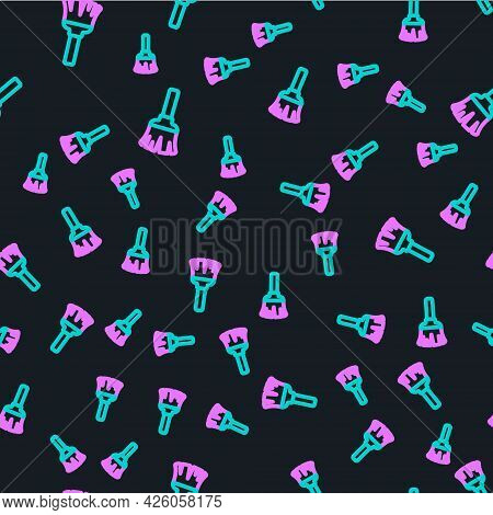 Line Feather Broom For Cleaning Icon Isolated Seamless Pattern On Black Background. Feather Duster. 