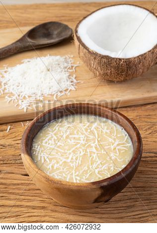 Creamy Cocada, Traditional Brazilian Coconut Candy With Grated Coconut.