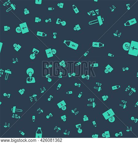 Set Holy Water Bottle, Crucifixion Of Jesus Christ, And Donation For Church On Seamless Pattern. Vec