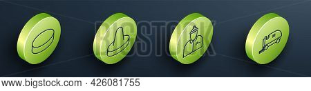 Set Isometric Hockey Puck, Mallet For Playing Air Hockey, Hockey Coach And Ice Resurfacer Icon. Vect