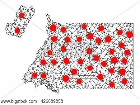 Wire Frame Polygonal Map Of Equatorial Guinea Under Outbreak. Vector Structure Is Created From Map O